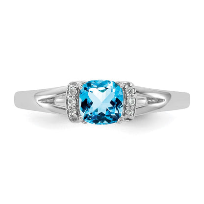 14K Weißgold Poliert Diamant und Blautopas Mode Ring