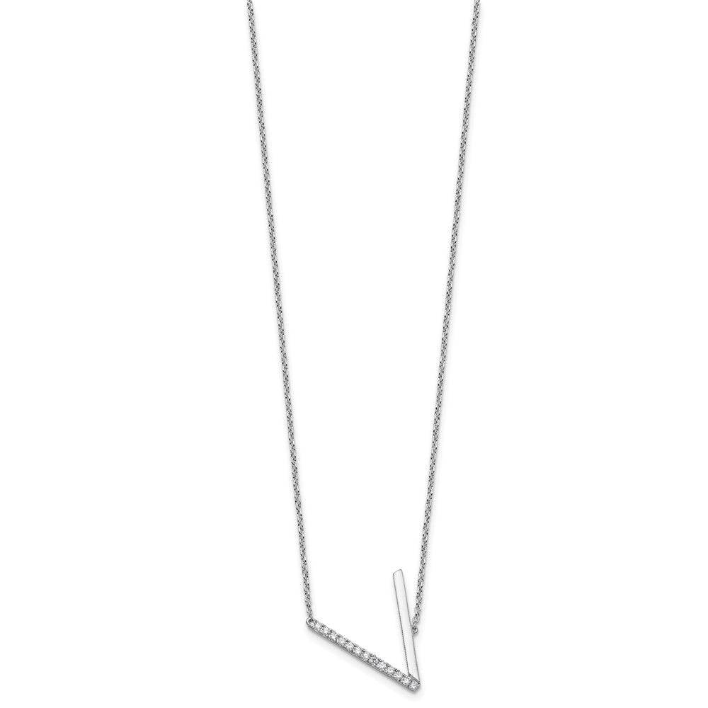 14K Weißgold Seitlich Diamant Initiale V 18 Zoll Halskette