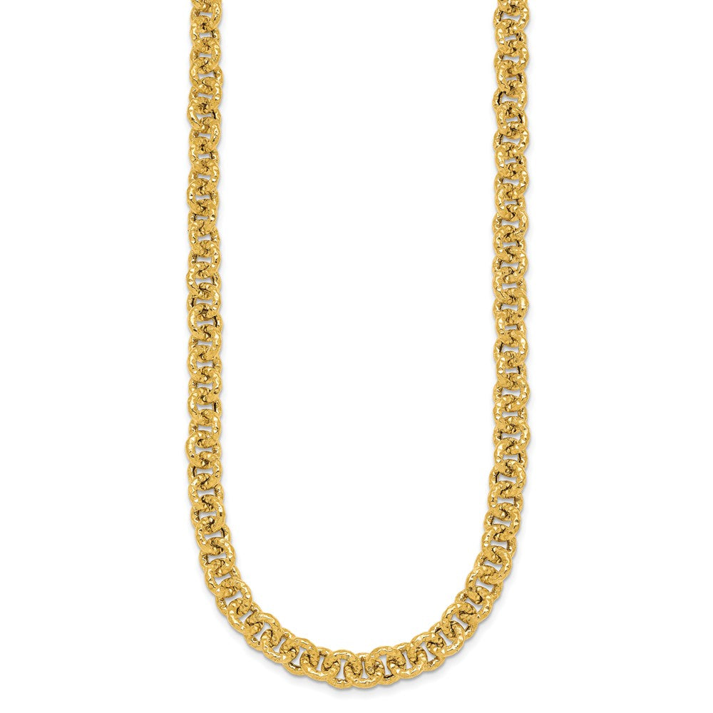 14K Gelbgold Poliert und Strukturiert 7.3mm Ankerkette Kette 18 Zoll Halskette