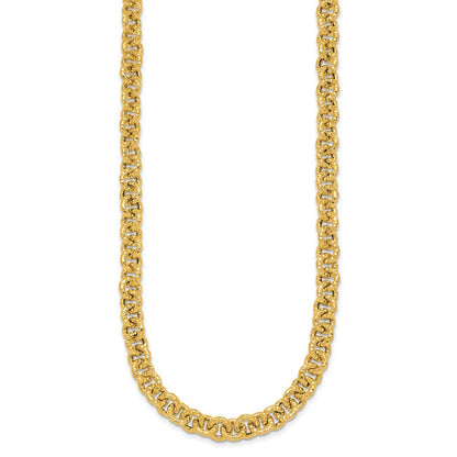 14K Gelbgold Poliert und Strukturiert 7.3mm Ankerkette Kette 18 Zoll Halskette
