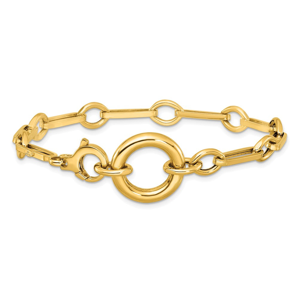 14K Gelbgold Poliert Fantasie Lang Glieder mit Kreis 7.75 Zoll Armband