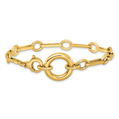 14K Gelbgold Poliert Fantasie Lang Glieder mit Kreis 7.75 Zoll Armband