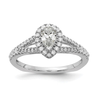 14K Weißgold Verlobungsring mit birnenförmigem Diamant
