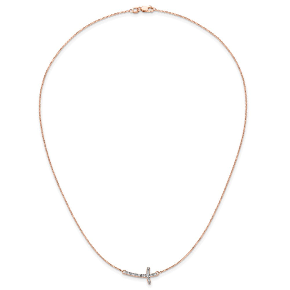 14K Roségold 1/10 Karat Diamant Seitlich Kreuz 18 Zoll Halskette