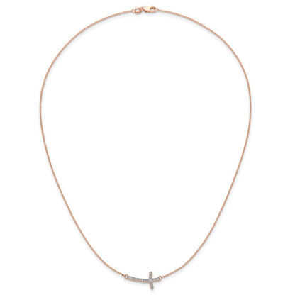14K Roségold 1/10 Karat Diamant Seitlich Kreuz 18 Zoll Halskette