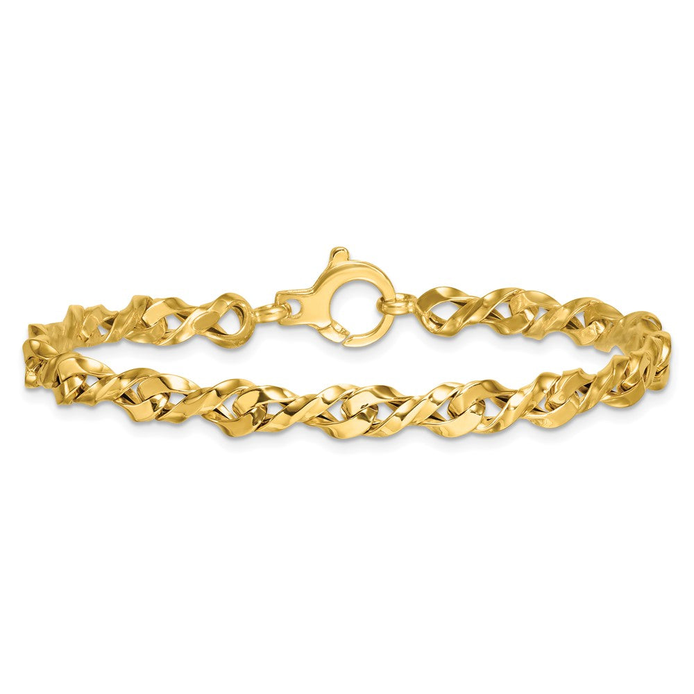 14K Gelbgold Poliert 4.7mm Fantasie Gedreht Glieder Gliederarmband