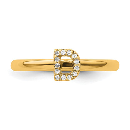 14K Gelbgold Stapelbar Diamant Initiale D Größe 7 Ring