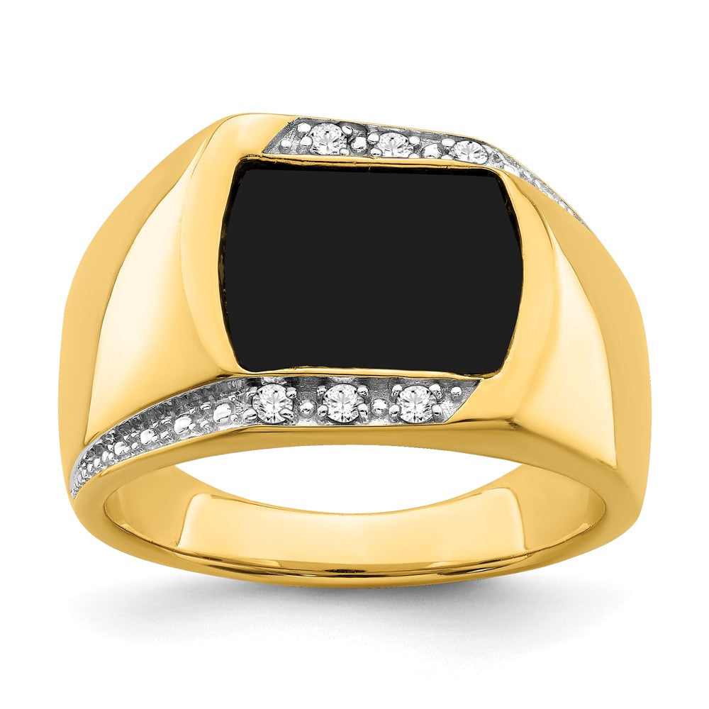 14K Weißgold Onyx und Diamant Herren Ring