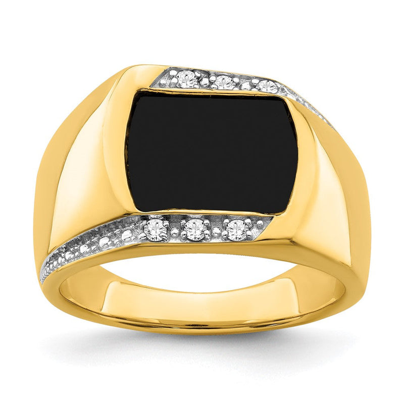 14K Weißgold Onyx und Diamant Herren Ring