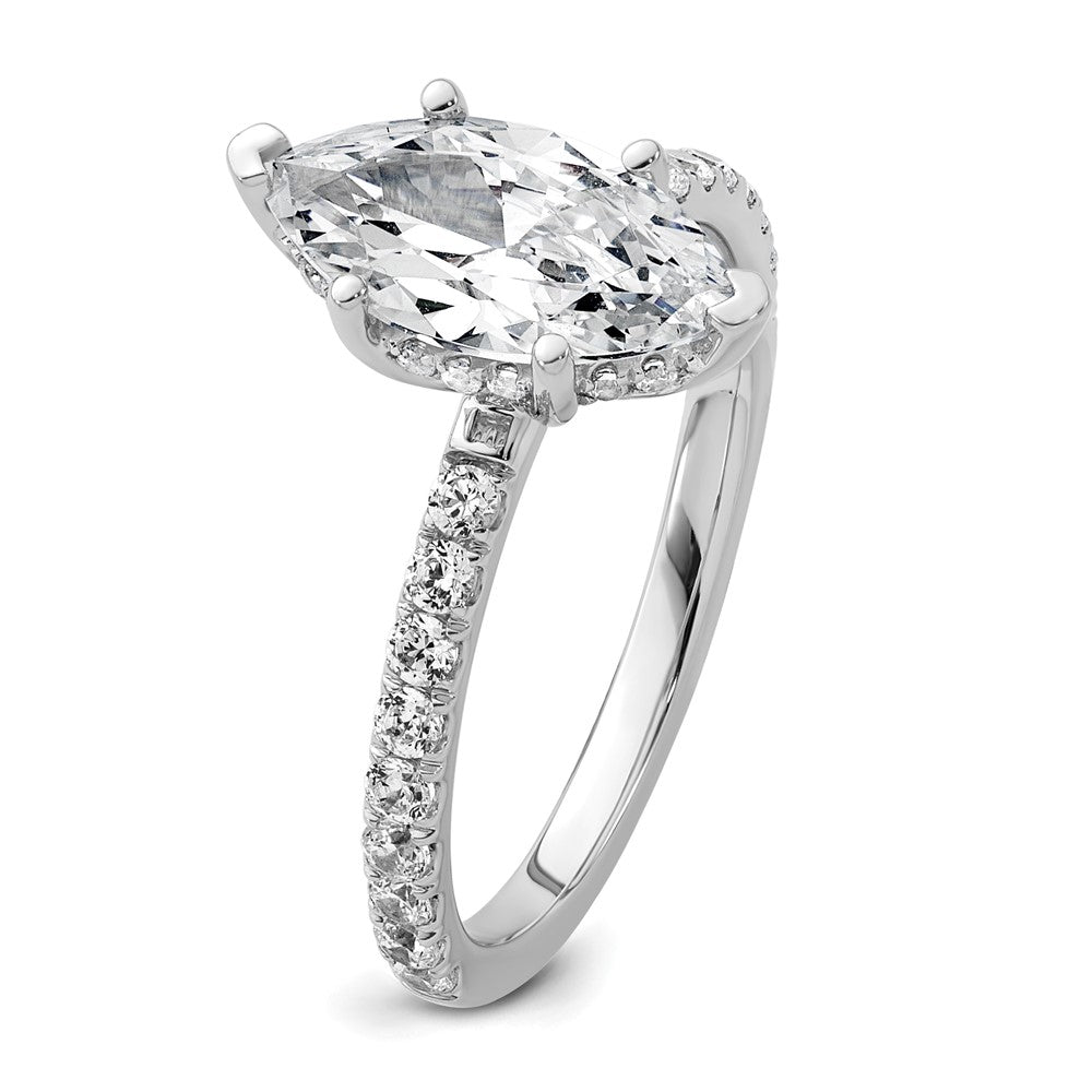 14K Weißgold Verlobungsring mit 2,625 ct. zertifiziertem, im Labor gezüchtetem Diamanten VS/SI+ G+ im Marquise-Schliff, Solitär mit Flair, komplett