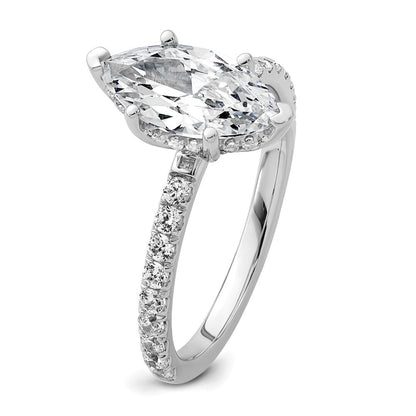 14K Weißgold Verlobungsring mit 2,625 ct. zertifiziertem, im Labor gezüchtetem Diamanten VS/SI+ G+ im Marquise-Schliff, Solitär mit Flair, komplett