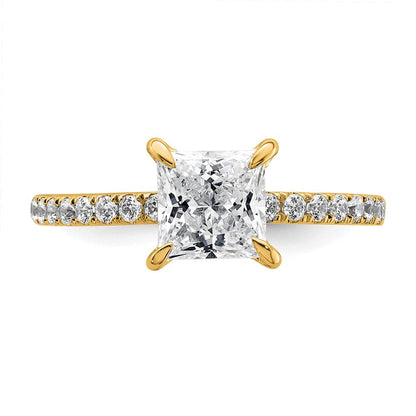 14K Gelbgold 2K Zertifizierter Laborgezüchteter Diamant VS/SI+ G+ Princess Solitär Komplett mit Schwung Verlobungsring