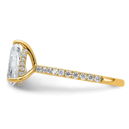 14K Gelbgold 2K zertifizierter, im Labor gezüchteter Diamant VS+ F+ Birne Solitär-Verlobungsring mit Flair, komplett