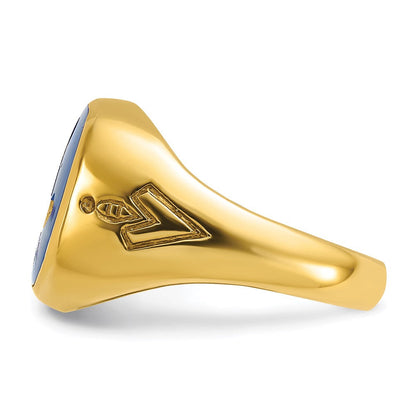 Ibgoodman 14K Herren Poliert und Gerillt mit Im Labor Erzeugt Saphir Blau Lodge Master Freimaurer Ring