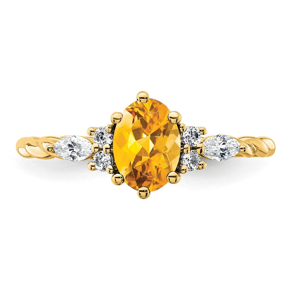 14K Gelbgold Diamant und 7x5 Oval November/citrine Größe 7 Gedreht Ring