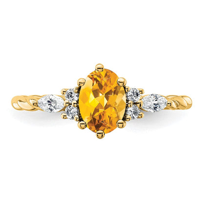 14K Gelbgold Diamant und 7x5 Oval November/citrine Größe 7 Gedreht Ring