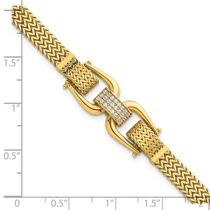 14K Gelbgold Poliert Zirkonia Mittig Fantasie Zig-zag Glieder Gliederarmband