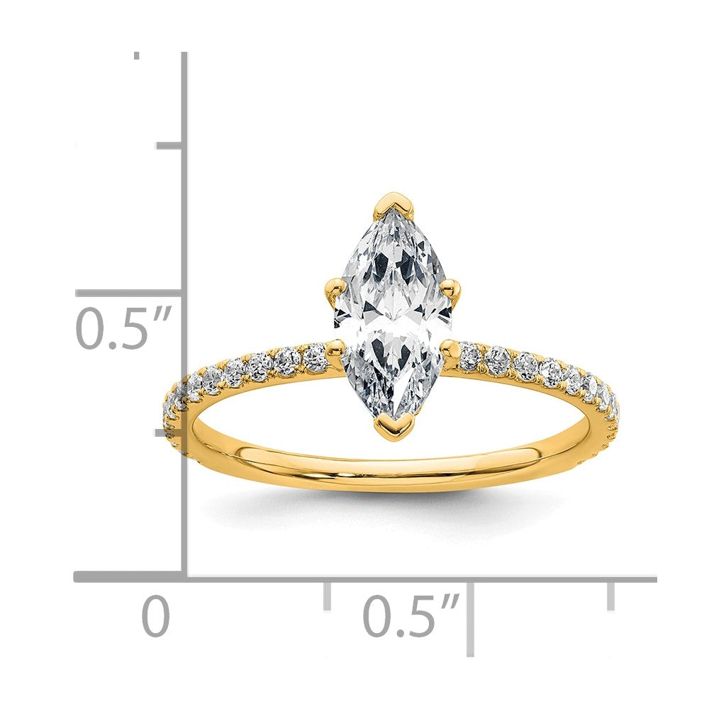 14K Gelbgold Verlobungsring mit zertifiziertem 1 3/8K im Labor gezüchtetem Diamant VS/SI+ G+ Marquise, Solitär mit Flair-Fassung