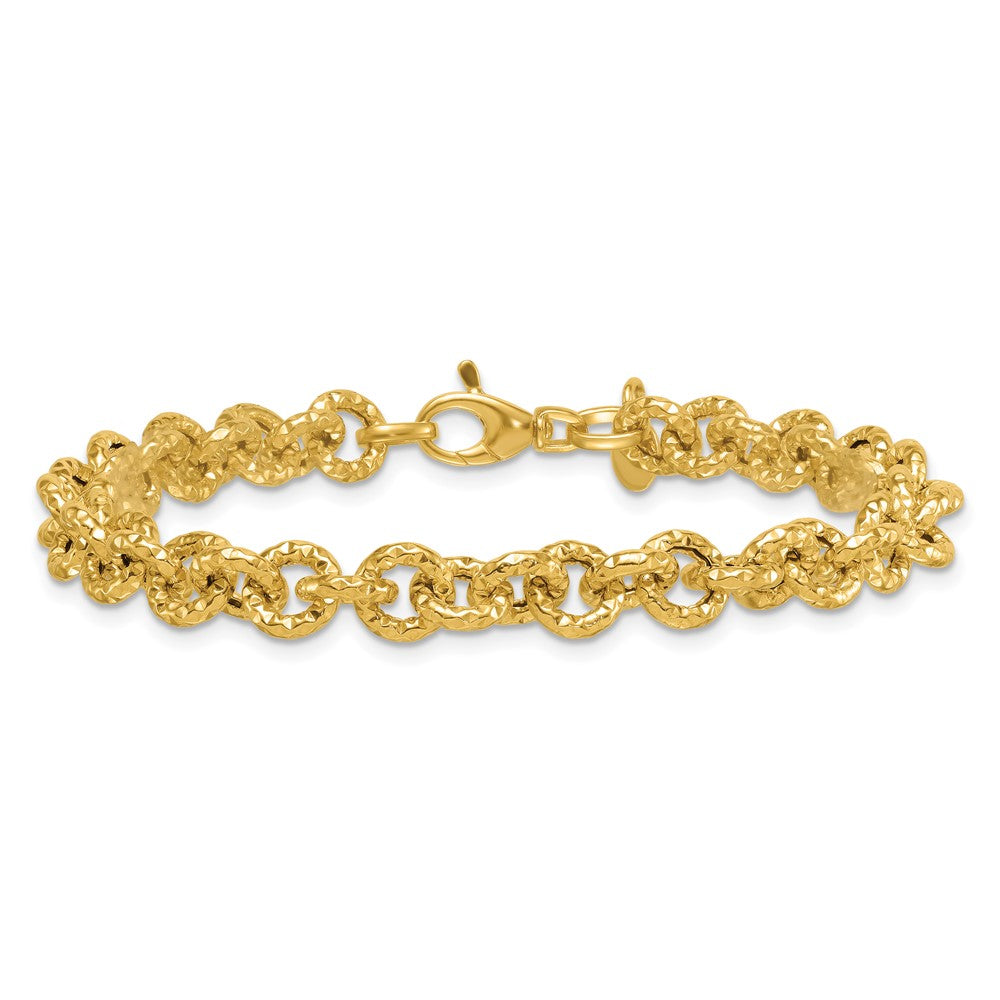 14K Gelbgold Poliert und Strukturiert 7.3mm Ankerkette Kette 7.5 Zoll Armband
