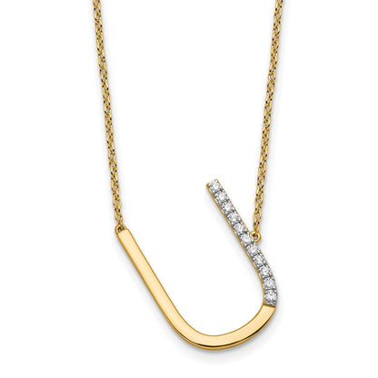 14K Gelbgold Seitlich Diamant Initiale U 18 Zoll Halskette