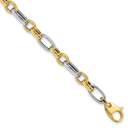14K Bicolor Gold Bicolor Poliert Fantasieglieder 7.5 Zoll Armband