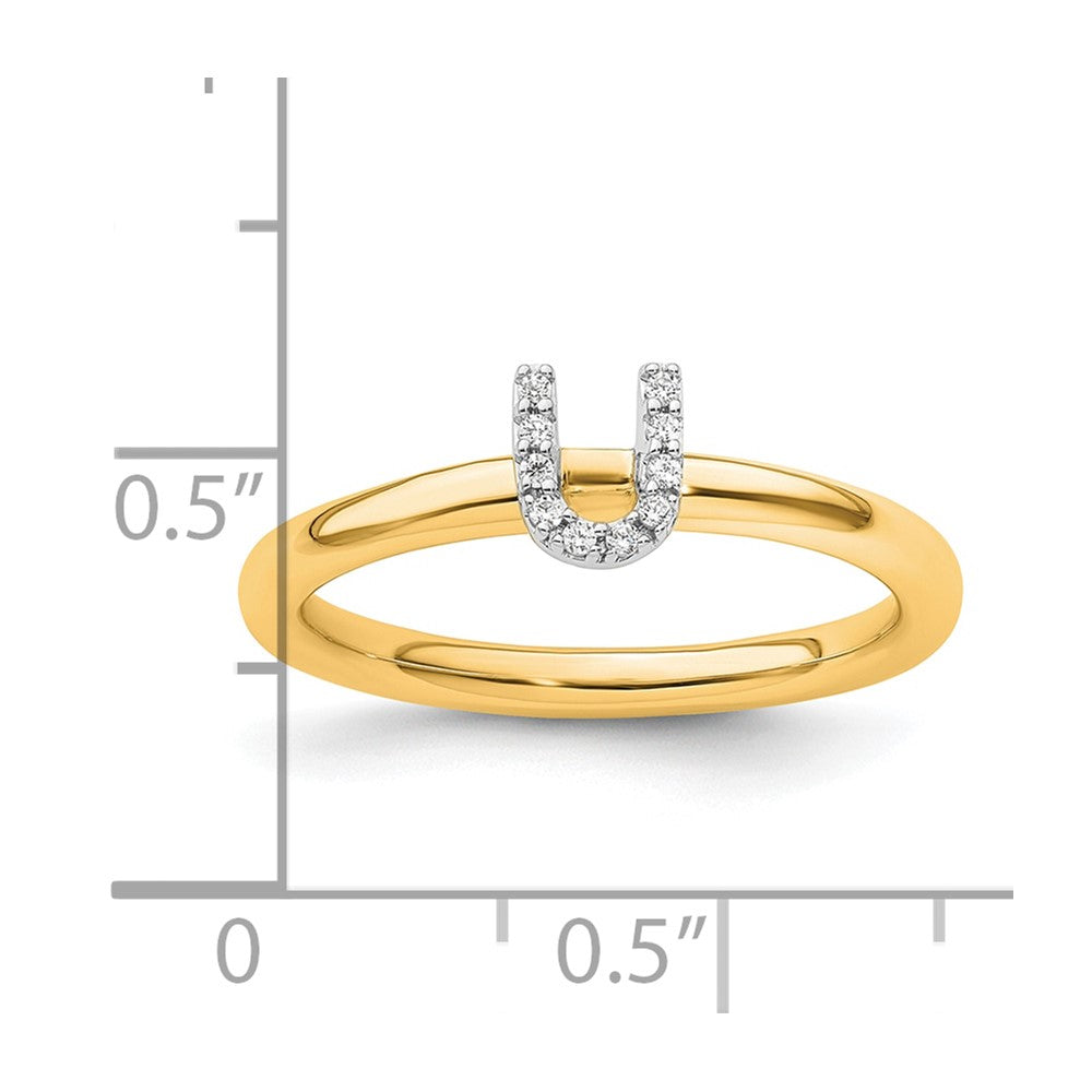 14K Gelbgold Stapelbar Diamant Initiale U Größe 7 Ring
