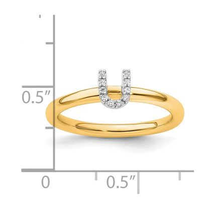 14K Gelbgold Stapelbar Diamant Initiale U Größe 7 Ring