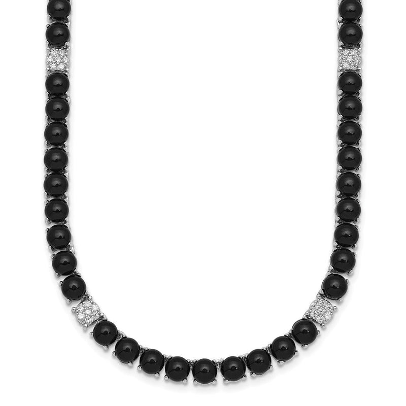 Sterlingsilber Rhodiniert Poliert Pavé Zirkonia und Onyx 17 Zoll mit 3 Zoll Verlängerung Halskette