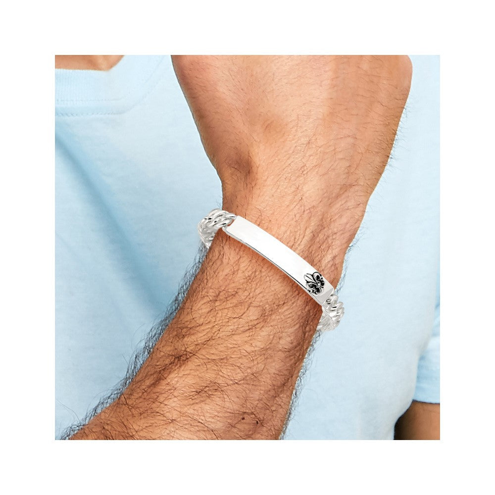 Sterlingsilber Antikisiert Fleur-de-lis Id Herren Armband