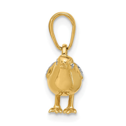 14K Gelbgold und Rhodium Diamant-geschliffener 3-D Vogel-Anhänger
