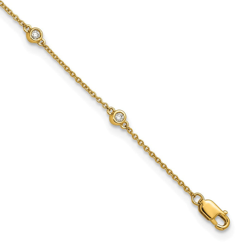 14K Gelbgold Komplett 1/5 Karat Zargenfassung-set Diamant und Ankerkette Kette 8-station 9 Zoll Fußkettchen