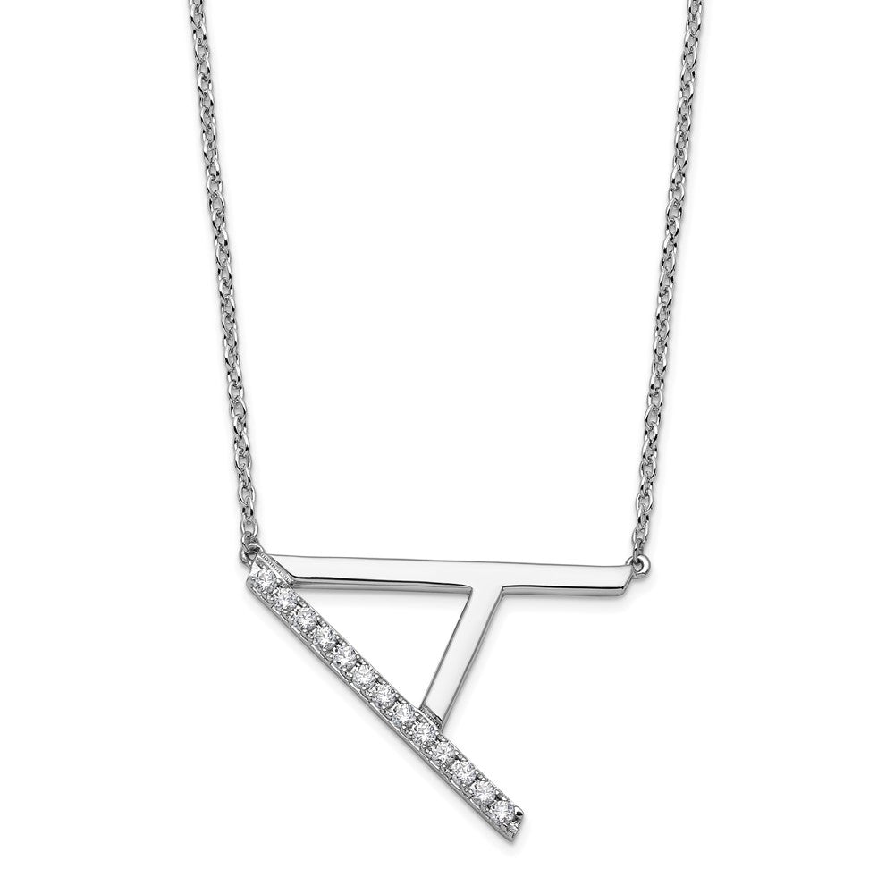 14K Weißgold Seitlich Diamant Initiale A 18 Zoll Halskette