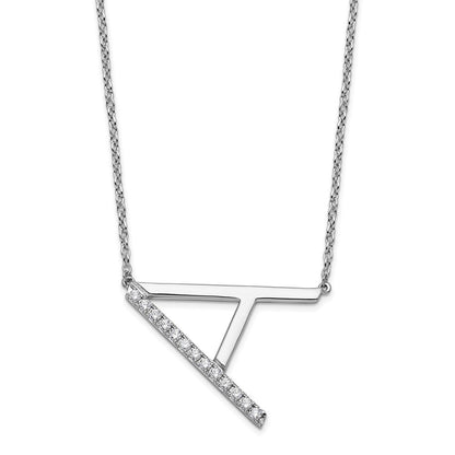 14K Weißgold Seitlich Diamant Initiale A 18 Zoll Halskette