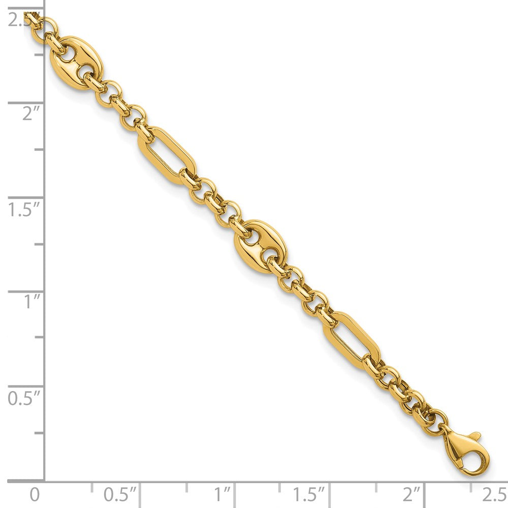 14K Gelbgold Poliert 4.6mm Fantasie Multi-link Gliederarmband