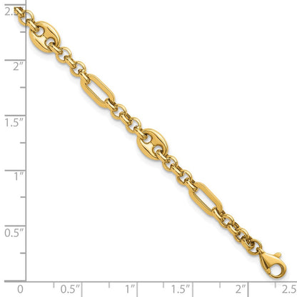 14K Gelbgold Poliert 4.6mm Fantasie Multi-link Gliederarmband