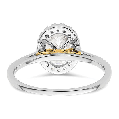 14K Bicolor Gold Bicolor Heiligenschein (holds 1.5 Karat (8x6mm) Oval Mittig) 1/3 Karat Diamant Halbfassung Verlobungsring