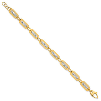 14K Bicolor Gold Poliert Diamantiert Perle Gliederarmband Plus Verlängerung