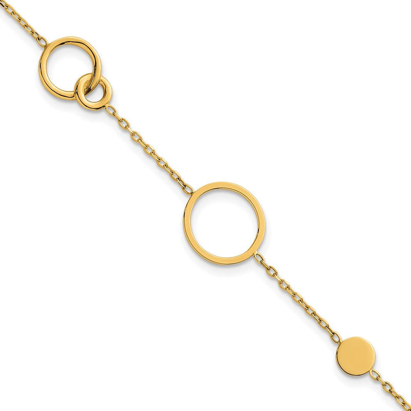 14K Gelbgold Poliert Kreis und Kette Muster 7.25 Zoll Armband Plus 0.5 Zoll Verlängerung