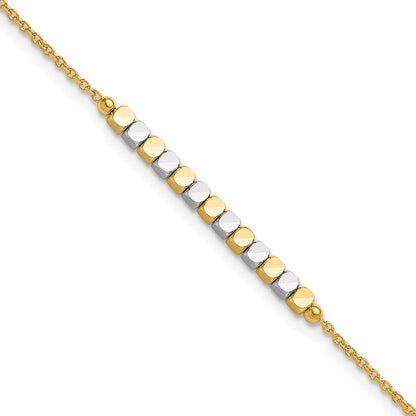 14K Bicolor Gold Bicolor Quadratisch Gekugelt 7.5 Zoll Armband