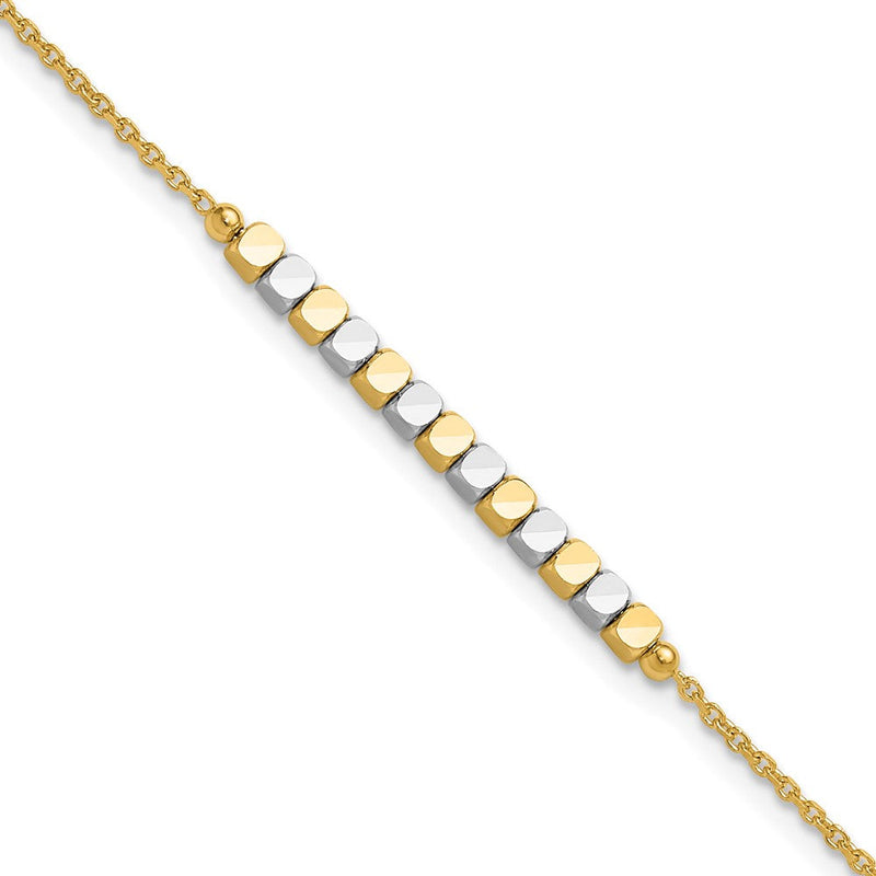 14K Bicolor Gold Bicolor Quadratisch Gekugelt 7.5 Zoll Armband
