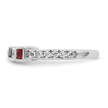 14K Weißgold Fashion-Ring, poliert, mit Diamant und Rubin