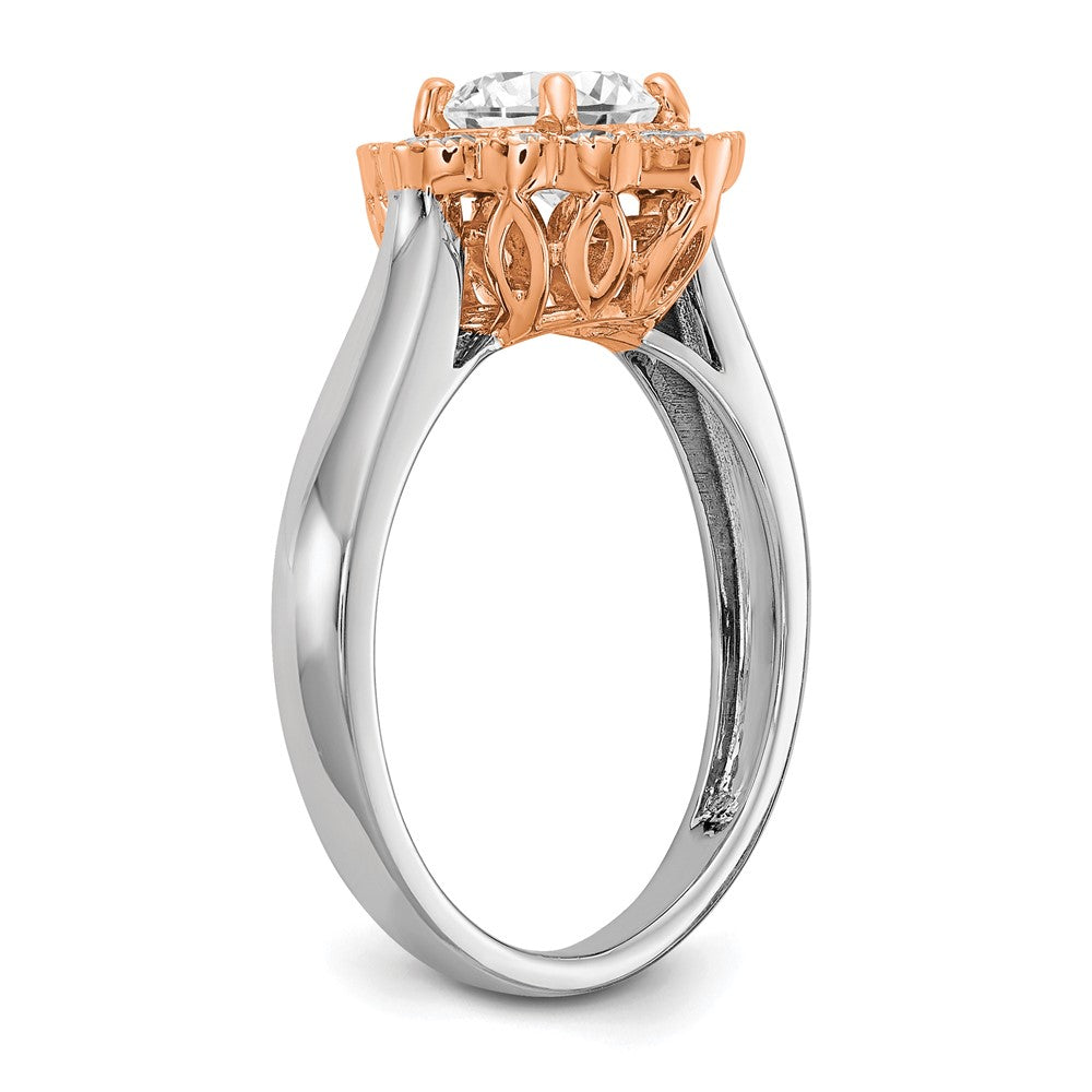 True Origin 14K Zweifarbiger Weiß- und Roségold 0,25K Labor Gezüchteter Diamant VS+ F+ Semi-Mount Rund Halo Verlobungsring