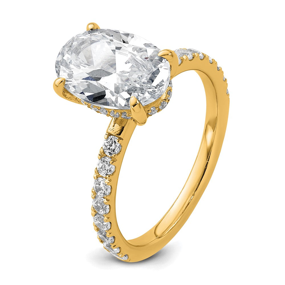 14K Gelbgold Verlobungsring mit 3,5 ct. zertifiziertem, im Labor gezüchtetem Diamant VS/SI+ G+, Oval-Schliff, kompletter Solitär mit Flair