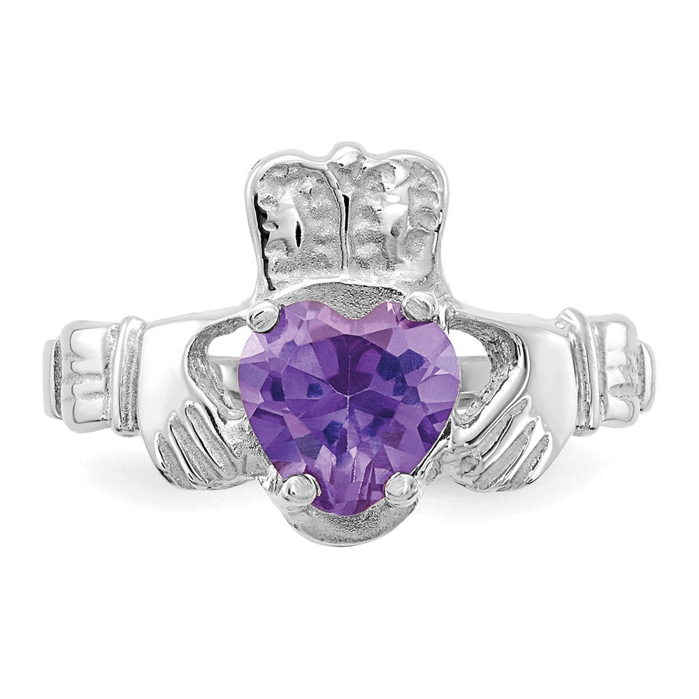 14K Weißgold June Zirkonia Herz Geburtsstein Claddagh Ring