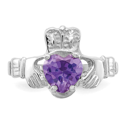 14K Weißgold June Zirkonia Herz Geburtsstein Claddagh Ring
