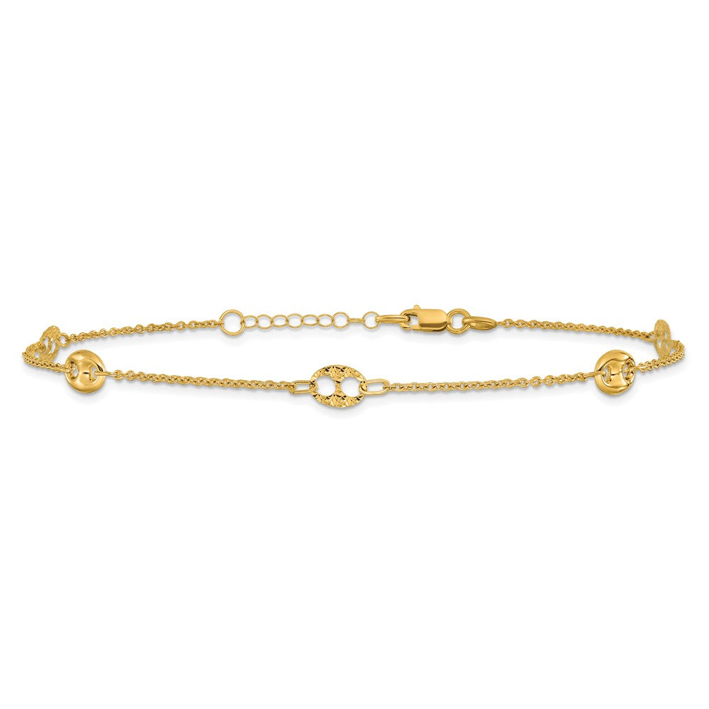 10K Gelbgold Marine Glieder 5-station Plus Verlängerung Total Kette Fußkettchen