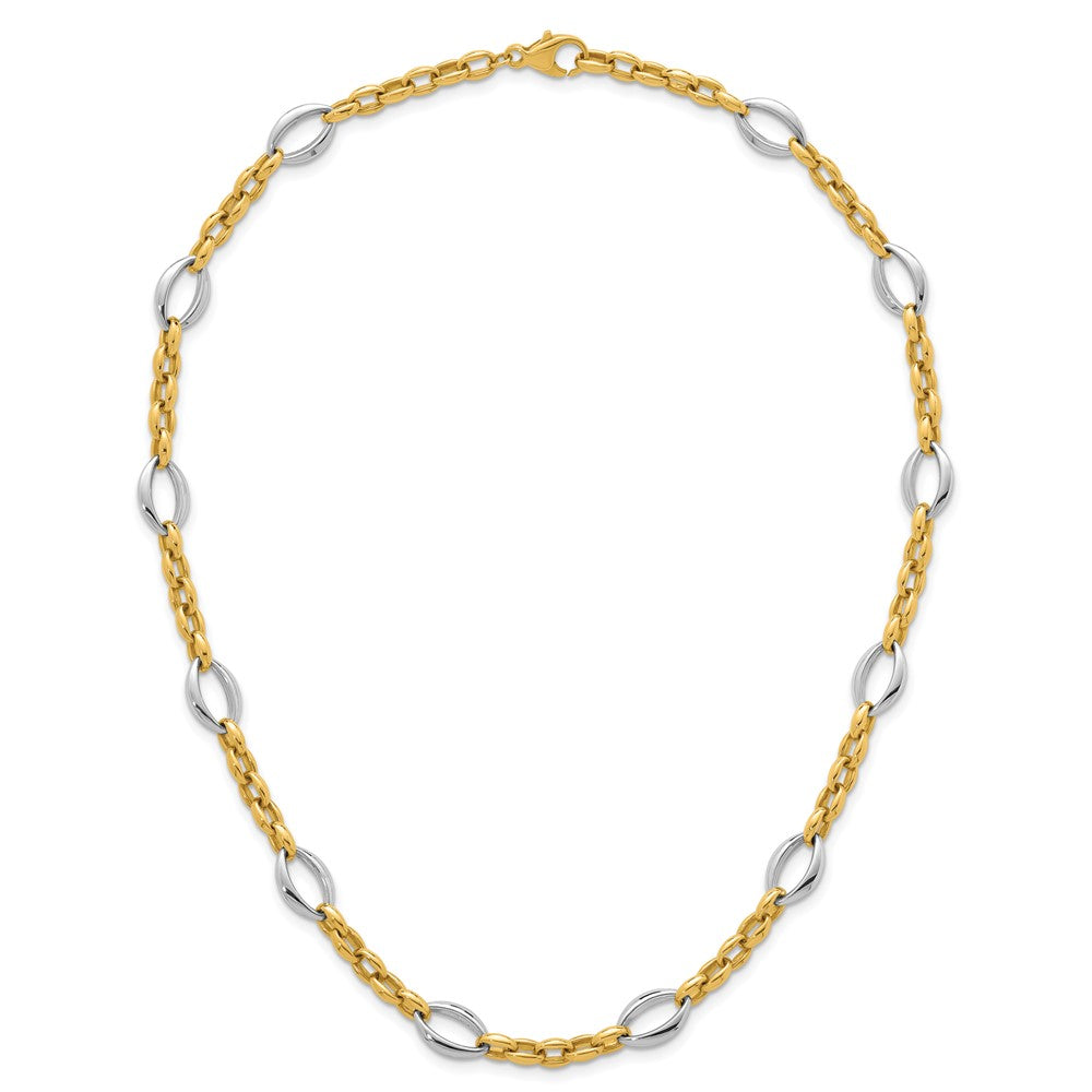 14K Bicolor Gold Bicolor Poliert Oval und Ankerkette Kette 18 Zoll Halskette