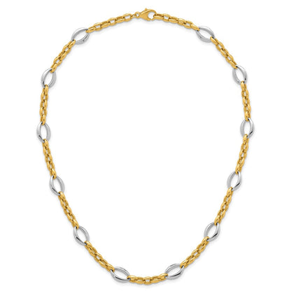 14K Bicolor Gold Bicolor Poliert Oval und Ankerkette Kette 18 Zoll Halskette