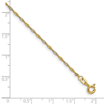 14K Gelbgold mit Rhodium 1.4mm Singapurkette 24 Zoll Kette