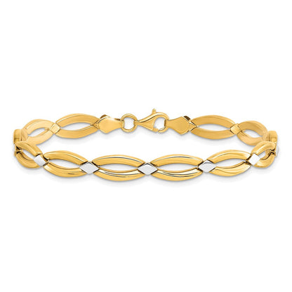 10K Gelbgold mit Rhodium Fantasieglieder Gliederarmband